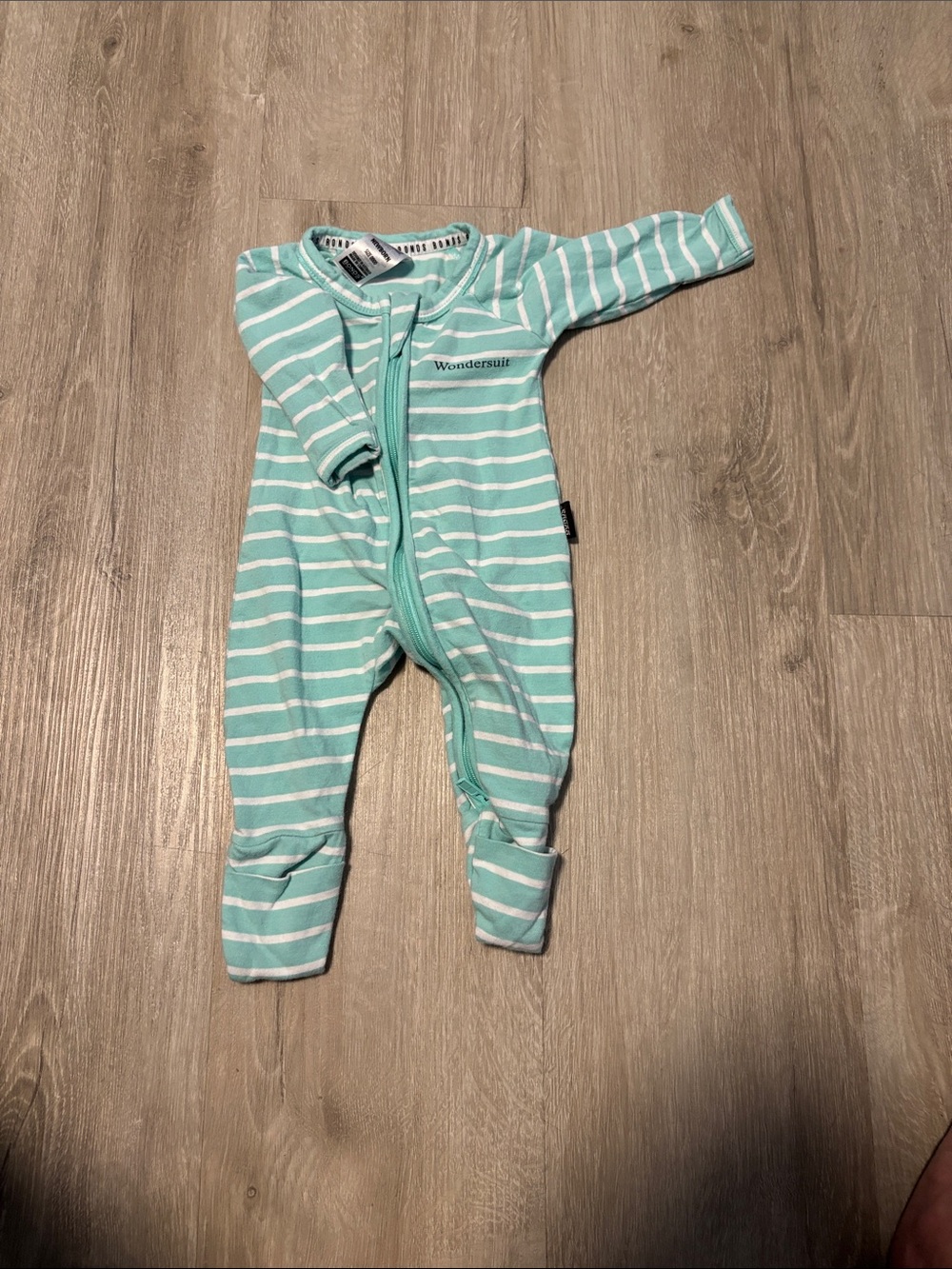 Bonds Mint Green and White Striped Baby Wondersuit
